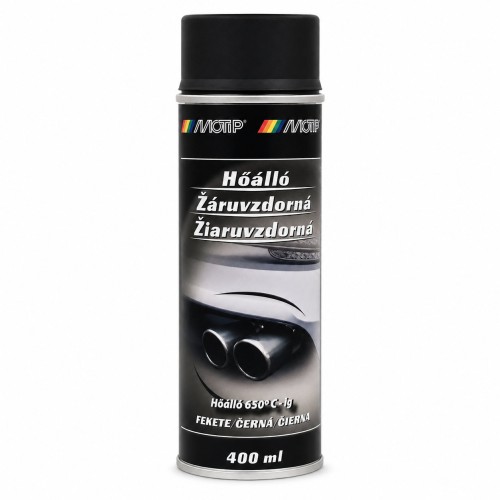 Fekete hőálló festék spray 650°C-ig 400 ml Motip 004031