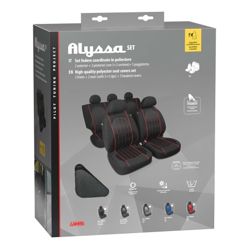 Üléshuzat garnitúra fekete, piros varással 9db-os, Lampa Alyssa