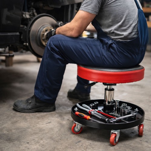 Műhelyszék, szerszámtartó tálcával, kerek, állítható, Maxspeed