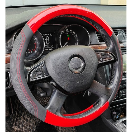 Kormányvédő 37-39cm, műbőr, fekete-piros, Autolife 203-9