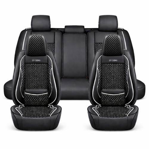 Üléshuzat garnitúra, 11 részes, prémium Ice Silk/PU bőr fekete-fehér, Autolife