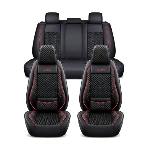 Üléshuzat garnitúra, 11 részes, prémium Ice Silk/PU bőr fekete-piros, Autolife