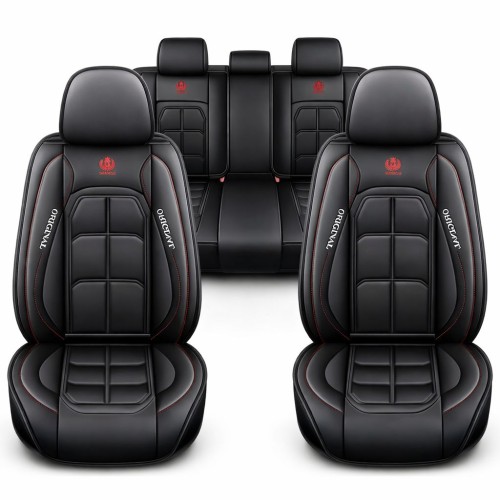 Üléshuzat szett, PU bőr, fekete, piros cérna varrással, Sonsang, Prémium 