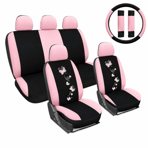Ülésuzat szett fekete-pink pillangó mintával és ajándékkal AG23001B/Pink