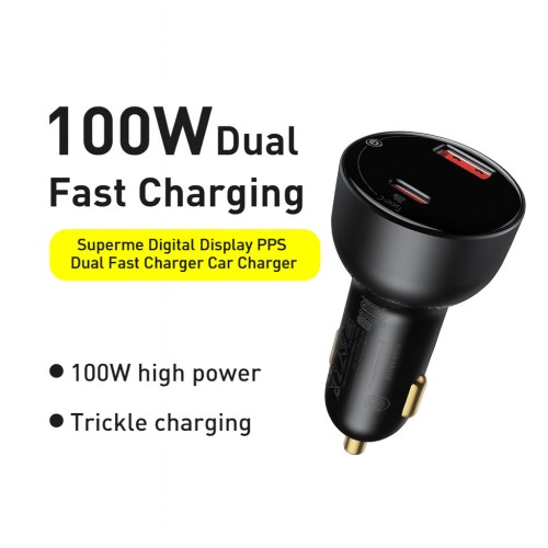 Autós USB-s gyorstöltő (100W) , voltmérővel, USB/USB-C csatlakozás, Autolife 04AC