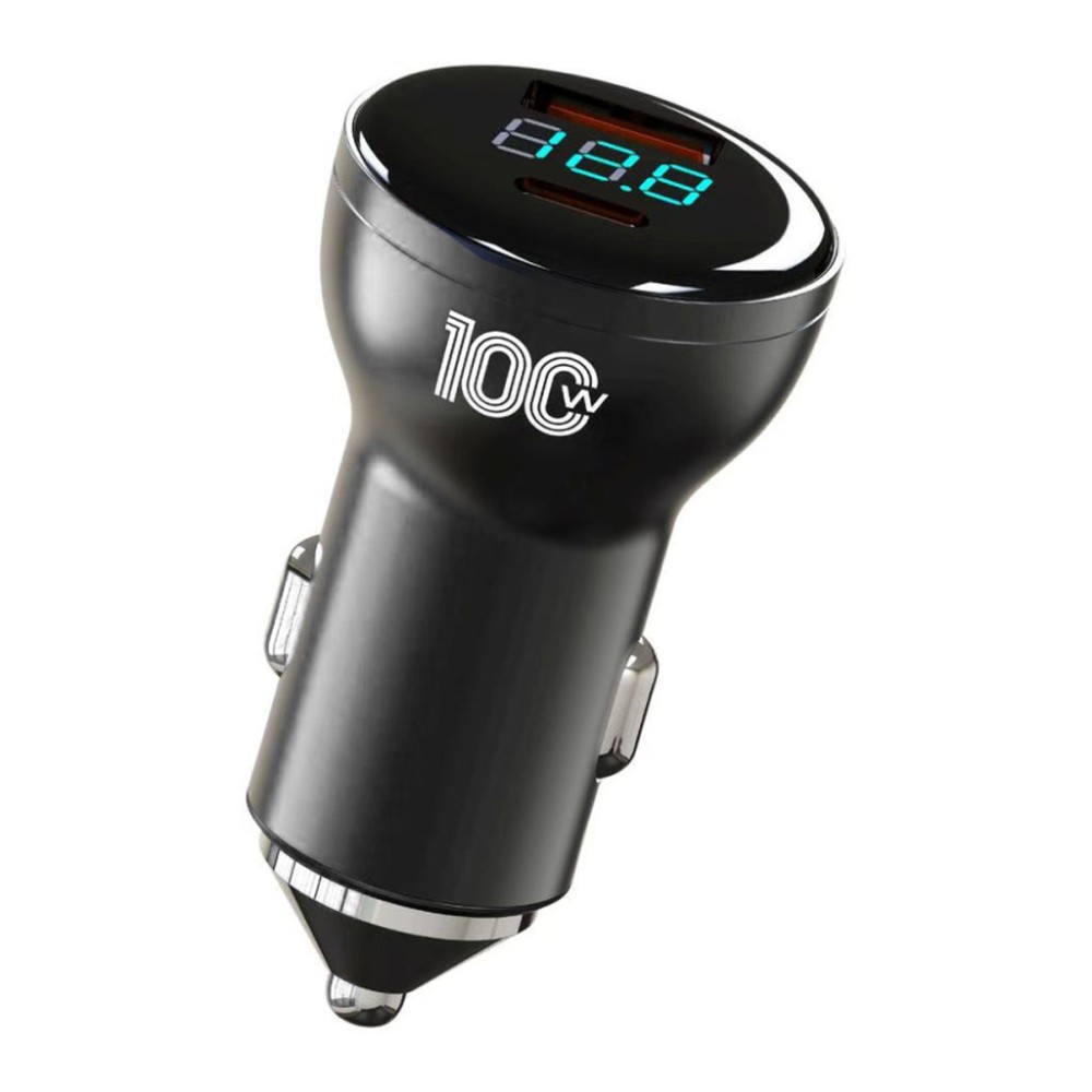 Autós USB-s gyorstöltő (100W) , voltmérővel, USB/USB-C csatlakozás, Autolife 04AC