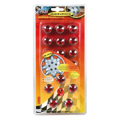 Kerékcsavar kupak szett, 17 mm, 20db-os piros kristály hatású, Lampa