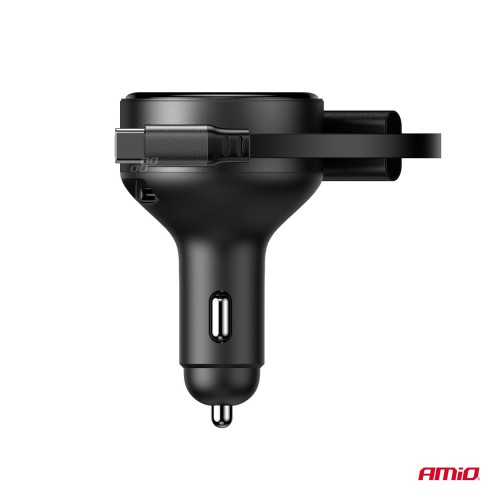 Szivargyújtó Töltő Usb-C - Lightning, behúzható, 60W 12/24V AMIO 04370