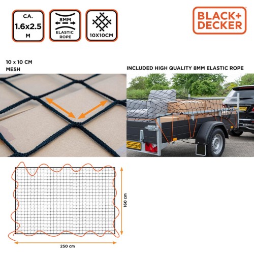 Csomagrögzítő, utánfutó háló 160 x 250 cm, Black & Decker