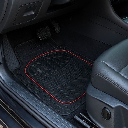 Gumiszőnyeg 4db-os garnitúra, fekete-piros, vágható, Carpoint Contour