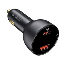 Autós USB-s gyorstöltő (100W) , voltmérővel, USB/USB-C csatlakozás, Autolife 04AC