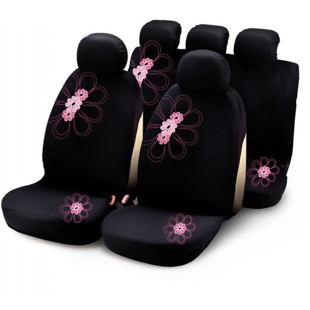 Üléshuzat, univerzális fekete-rózsaszín, virágos, hímzett, Bottari My Spring Flower