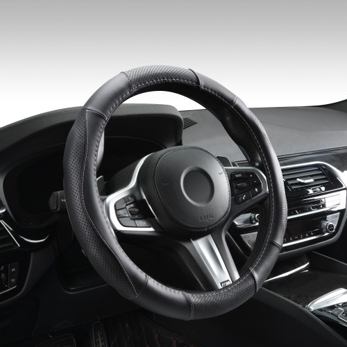 Kormányvédő, bőr, 37-39cm fekete, rózsaszín varással Autolife 01990