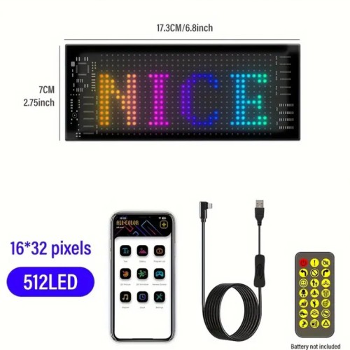 Programozható fényújság Matrix LED-es Bluetooth-os 16x32 7x17cm