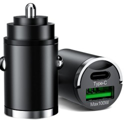 Autós szivargyújtós telefon töltő mini adapter USB-C, USB-A  (PD/QC), max 100W 12/24V 13133