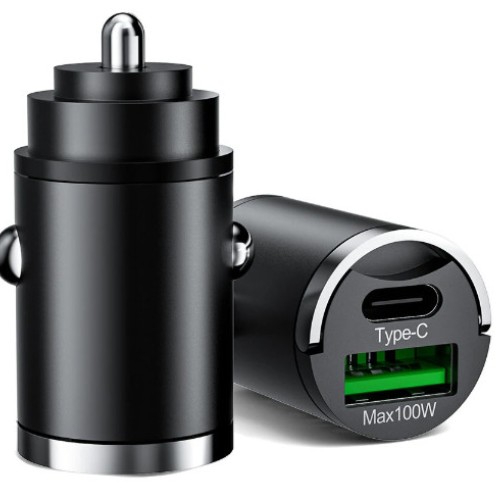 Autós szivargyújtós telefon töltő mini adapter USB-C, USB-A  (PD/QC), max 100W 12/24V 13133