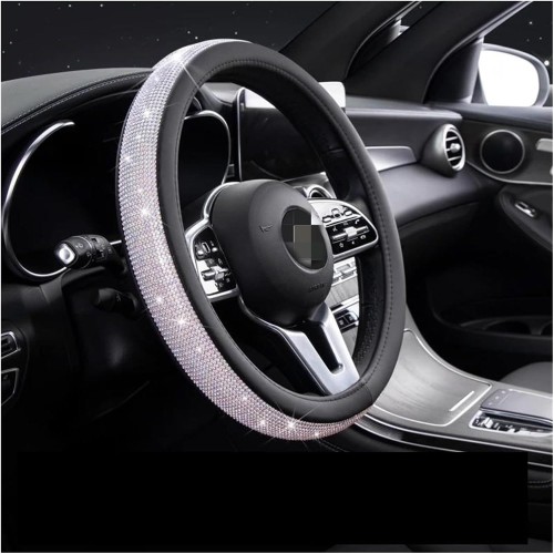 Kormányvédő 37-39cm, PU bőr, fekete-strasszköves Autolife 00856