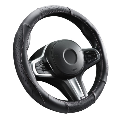 Kormányvédő, bőr, 37-39cm fekete, rózsaszín varással Autolife 01990