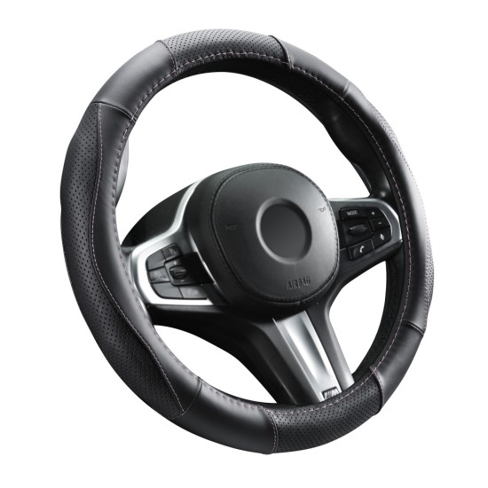 Kormányvédő, bőr, 37-39cm fekete, rózsaszín varással Autolife 01990