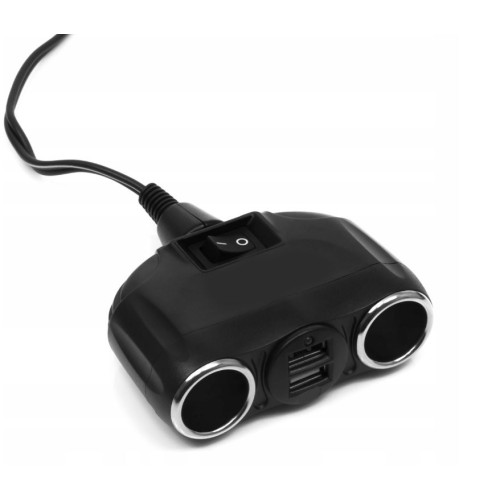 Szivargyújtó elosztó 2-es 12/24V + 2db USB Autolife 13221