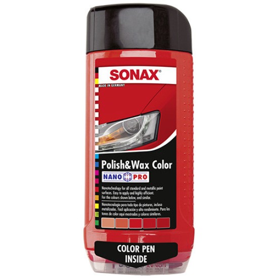 Autópolír és viasz, piros 500ml Sonax Polish & Wax Color NanoPro Autópolír és viasz, piros 500ml Sonax Polish & Wax Color NanoPro