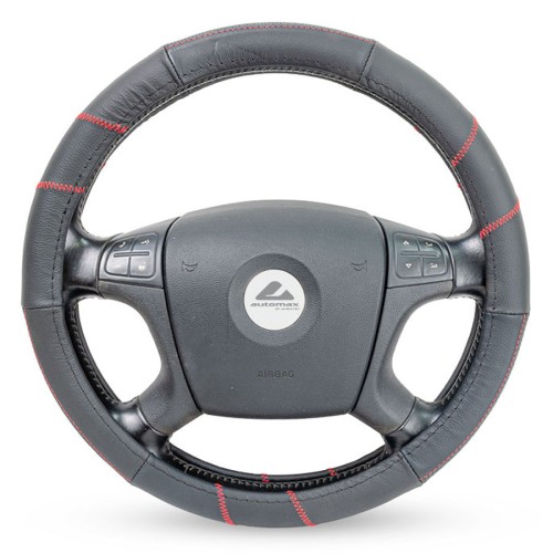 Kormányvédő 37-39cm valódi bőr, fekete-piros AM8110