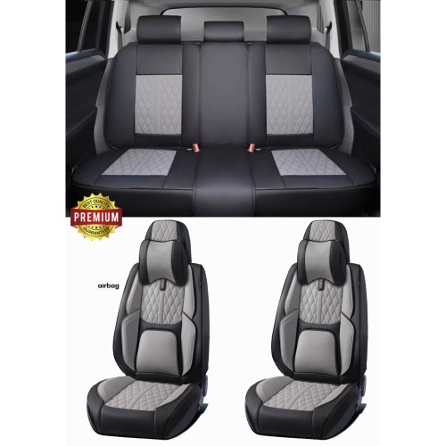 Univerzális prémium PU bőr üléshuzat garnitúra fekete-szürke Autolife 02096