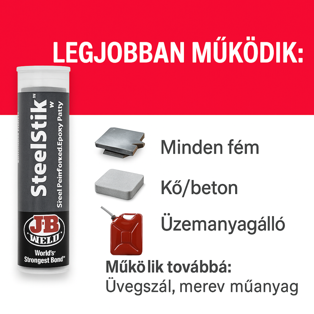 Üzemanyagtartály és hűtőjavító vaskemény prémium javító gyurma 57g J-B Weld 8267