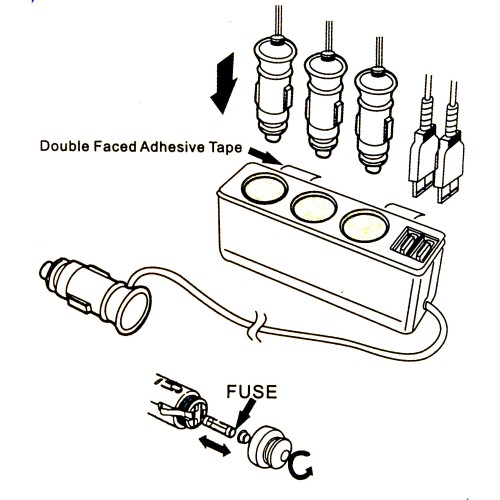 Szivargyújtó elosztó 3-as + 2db USB port Maxeed 83178