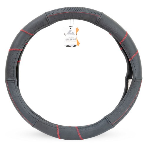 Kormányvédő 37-39cm valódi bőr, fekete-piros AM8110