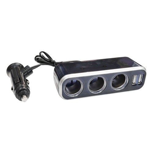 Szivargyújtó elosztó 3-as + 2db USB port Maxeed 83178