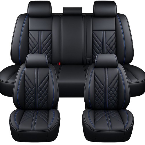 Univerzális prémium PU bőr üléshuzat garnitúra fekete-kék Autolife 02140