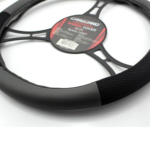 Kormányvédő 38cm fekete-szürke gyöngyhálós és PU bőr HVA003