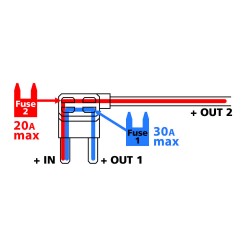 Biztosíték elosztó adapter 2db normál késes biztosítékhoz 12/24V Maxeed 83135A