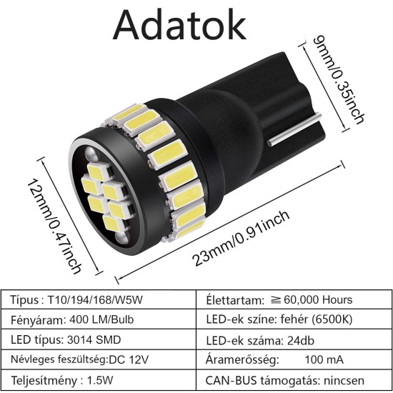 LED T10/12V W5W 24db mikro SMD AUTOLIFE T10-4024SMD