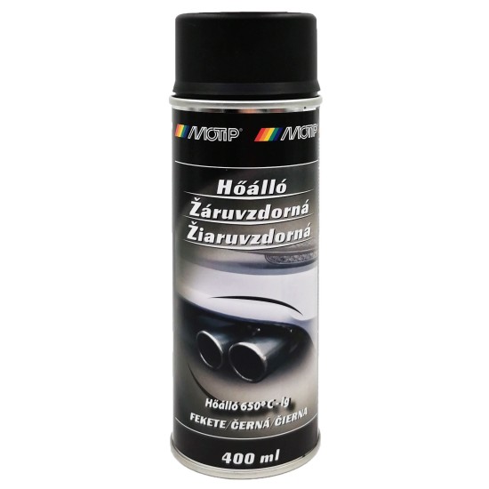 Fekete hőálló festék spray 650°C-ig 400 ml Motip 004031