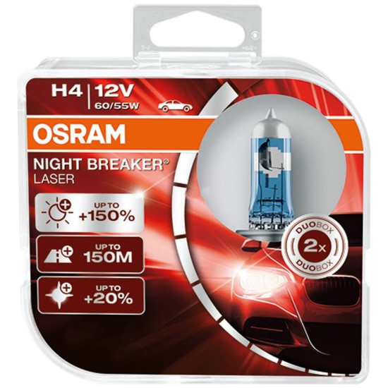 Izzó 12V/60/55W/H4 2db/+150% Osram Night Breaker Laser 64193NL