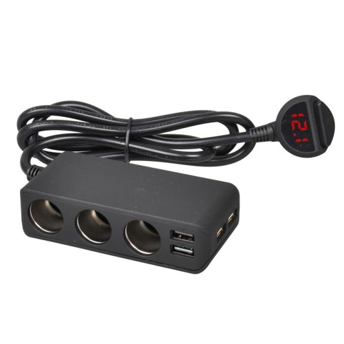 Szivargyújtó elosztó 3-as + 4db USB + voltmérő 12-24V AM0375