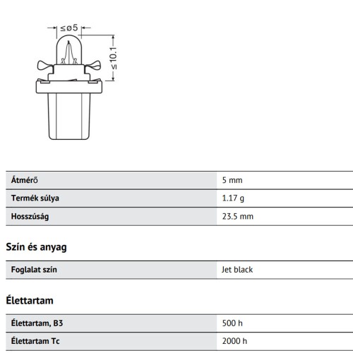 Izzó műszerfalba 12V/1,2W B8,5D, 2.0mm PCB Osram 2721MF