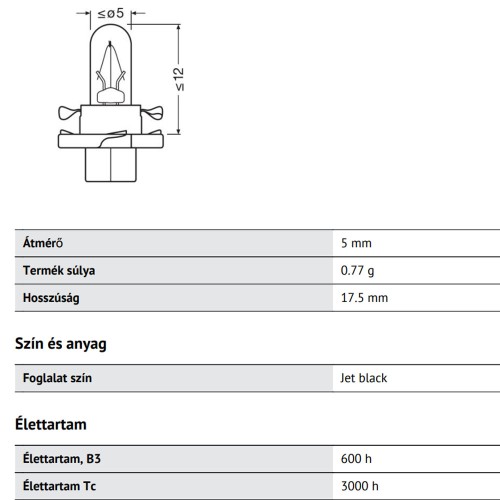 Izzó műszerfalba 12V/1,2W BX8,4D, 1.5mm PCB Osram 2351MFX6