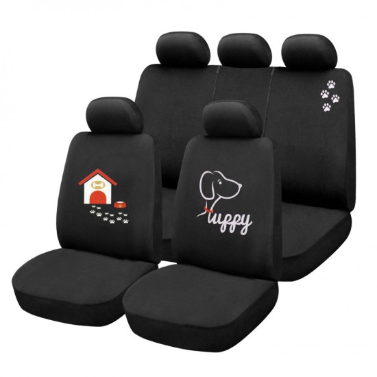 Üléshuzat fekete, Puppy (kutya) mintás  9db-os garnitúra 29011