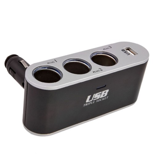 Szivargyújtó elosztó 3-as 12/24V +USB dönthető 94159
