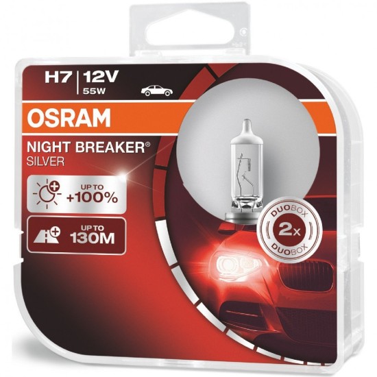 Izzó 12V/55W/H7 2db/+100% Osram Night Breaker Silver 64210NBS-HCB
