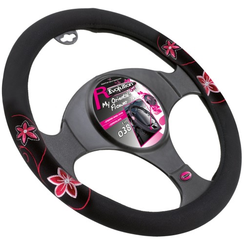 Kormányvédő 37-39cm fekete-pink virágmintás Oriental Flower 29201