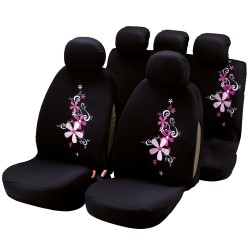 Üléshuzat fekete-rózsaszín virág mintákkal My Bouquet 29004