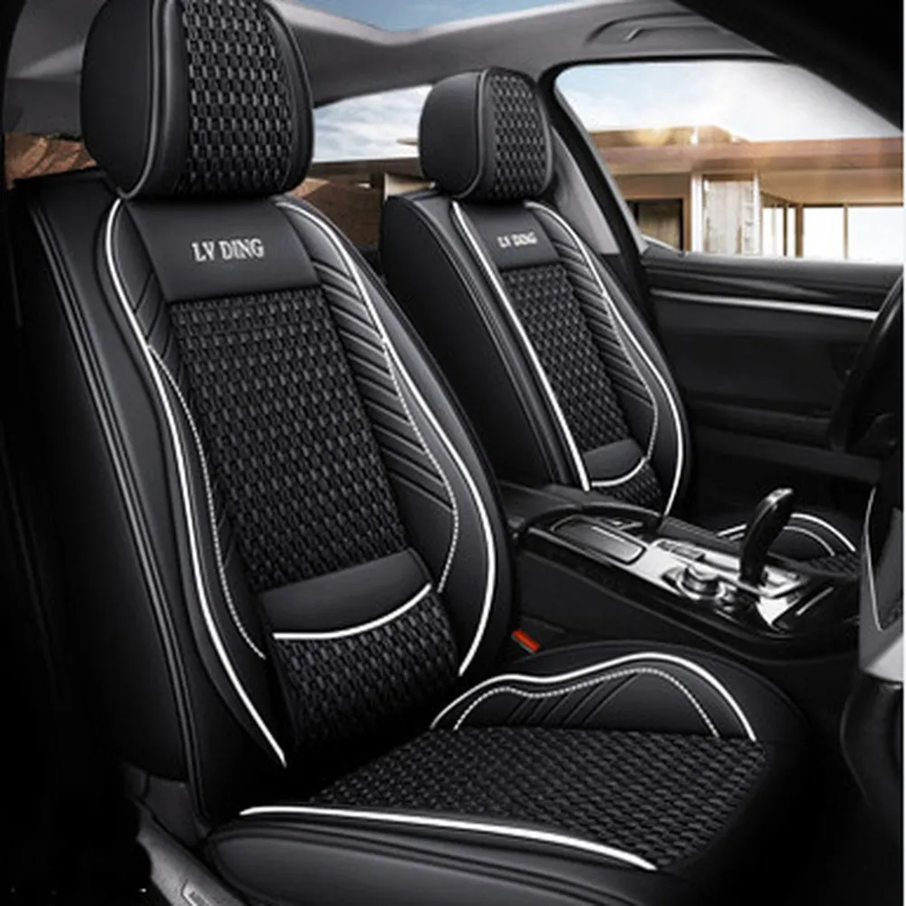 Üléshuzat garnitúra, 11 részes, prémium Ice Silk/PU bőr fekete-fehér, Autolife