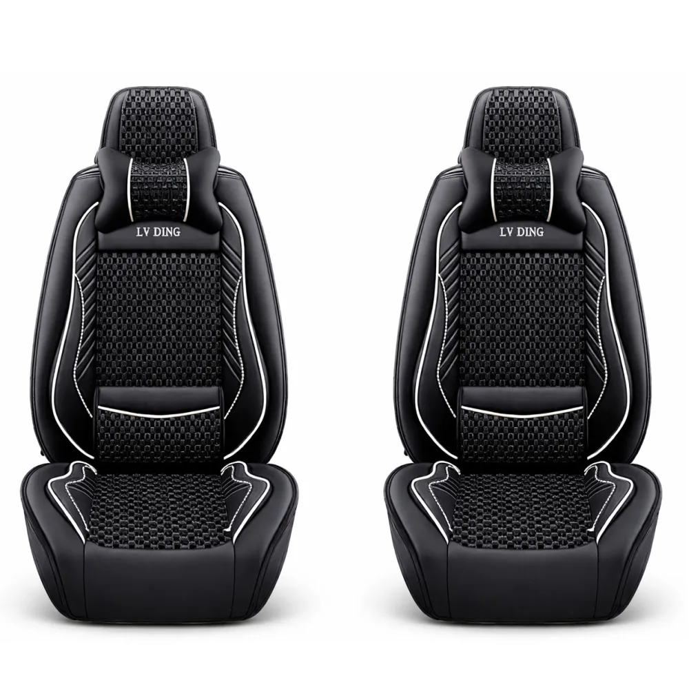 Üléshuzat garnitúra, 11 részes, prémium Ice Silk/PU bőr fekete-fehér, Autolife