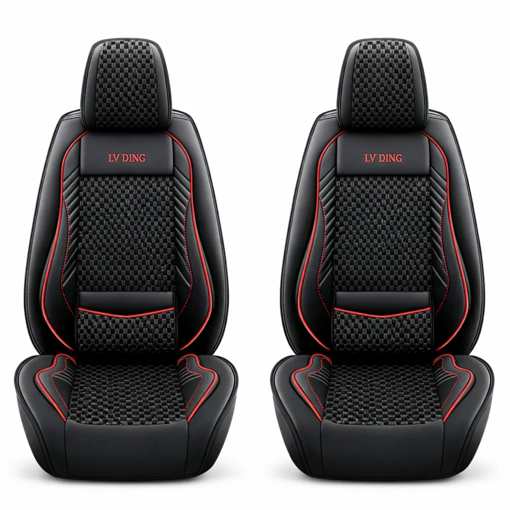 Üléshuzat garnitúra, 11 részes, prémium Ice Silk/PU bőr fekete-piros, Autolife