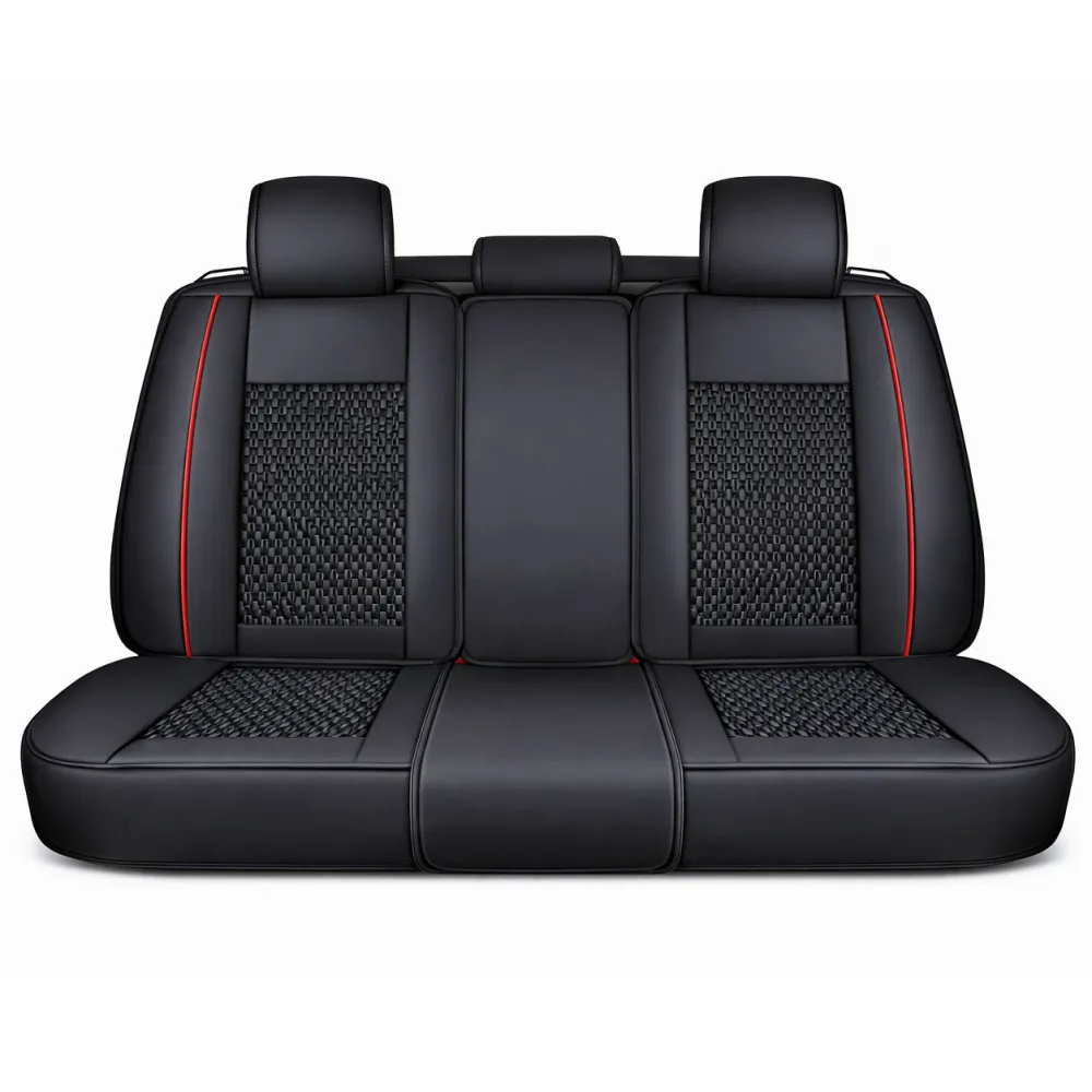 Üléshuzat garnitúra, 11 részes, prémium Ice Silk/PU bőr fekete-piros, Autolife