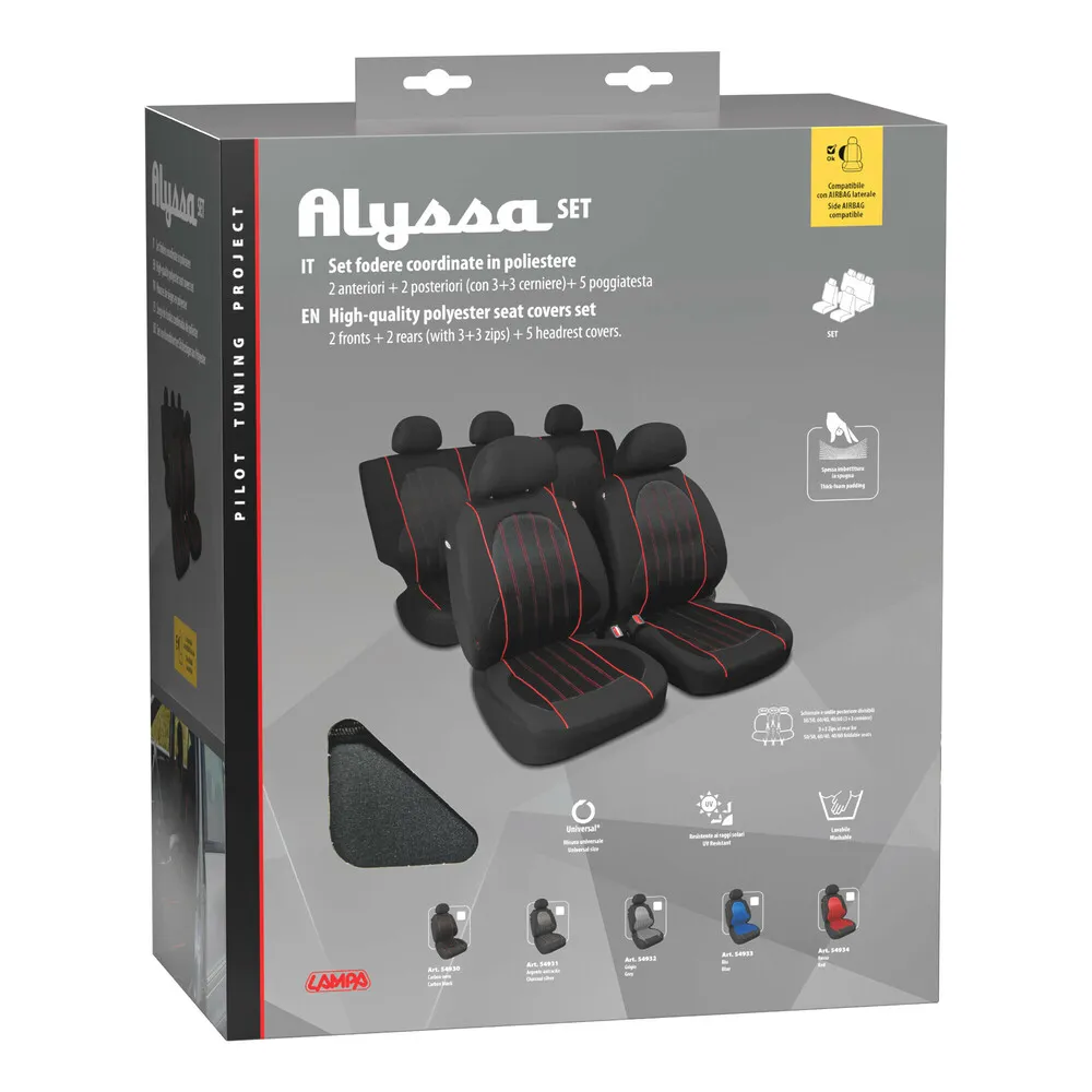 Üléshuzat garnitúra fekete, piros varással 9db-os, Lampa Alyssa